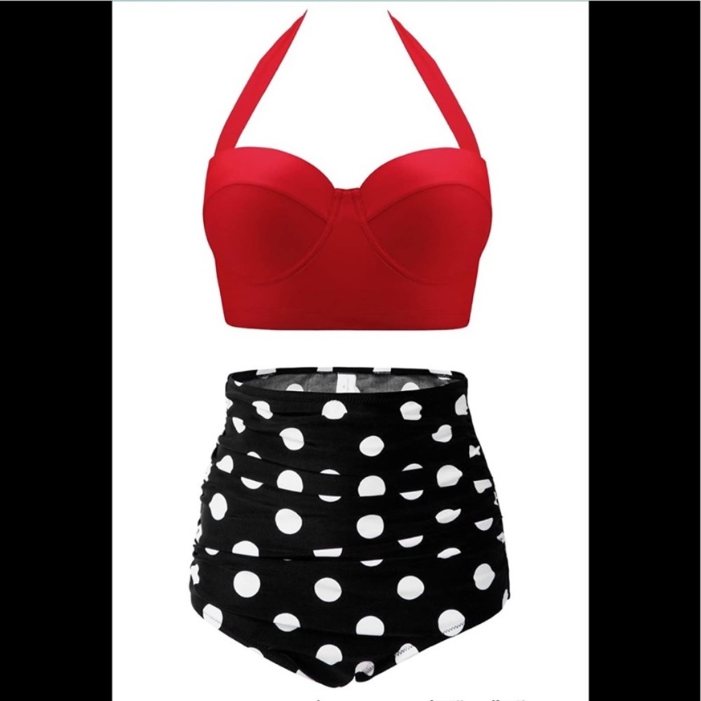 50s retro polka dot high waist Bikini swimsuit L